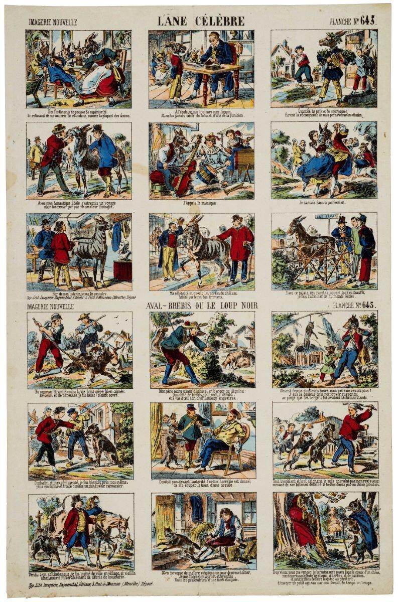 L'ÂNE CÉLÈBRE / AVAL-BREBIS OU LE LOUP NOIR / PLANCHE N°.643. (titre inscrit)