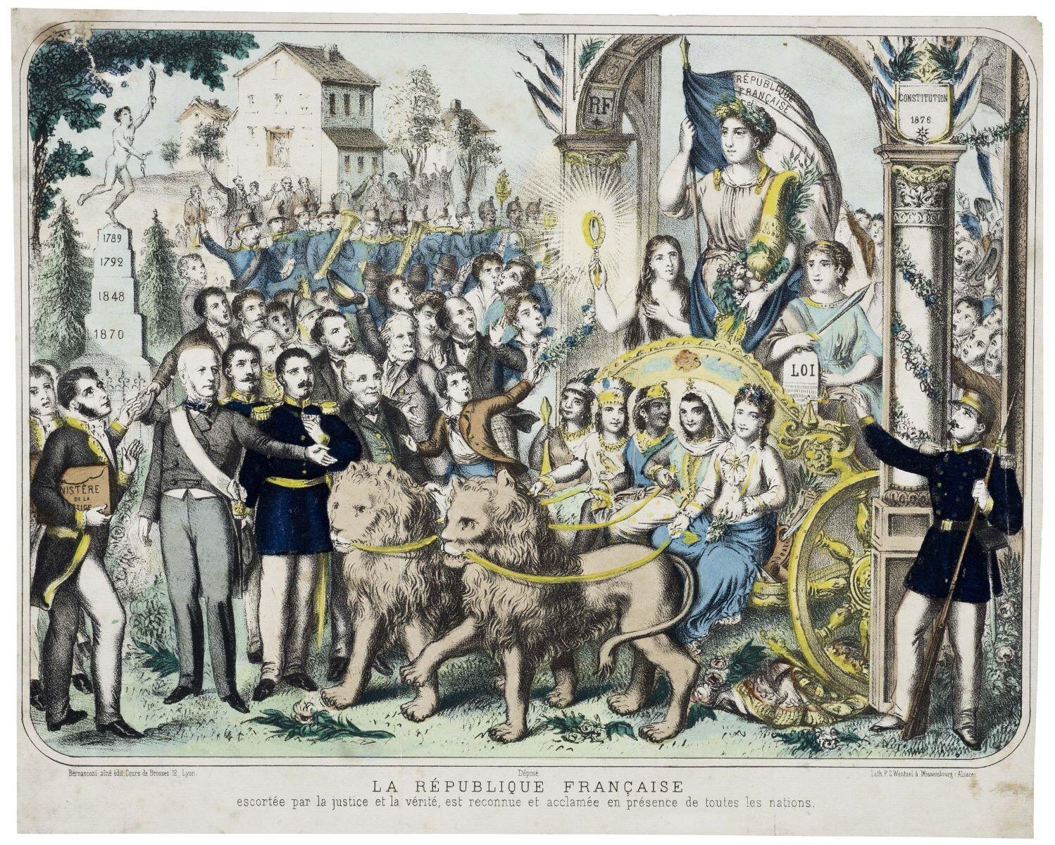LA RÉPUBLIQUE FRANÇAISE / escortée par la justice et la vérité, est reconnue et acclamée en présence de toutes les nations. (titre inscrit)