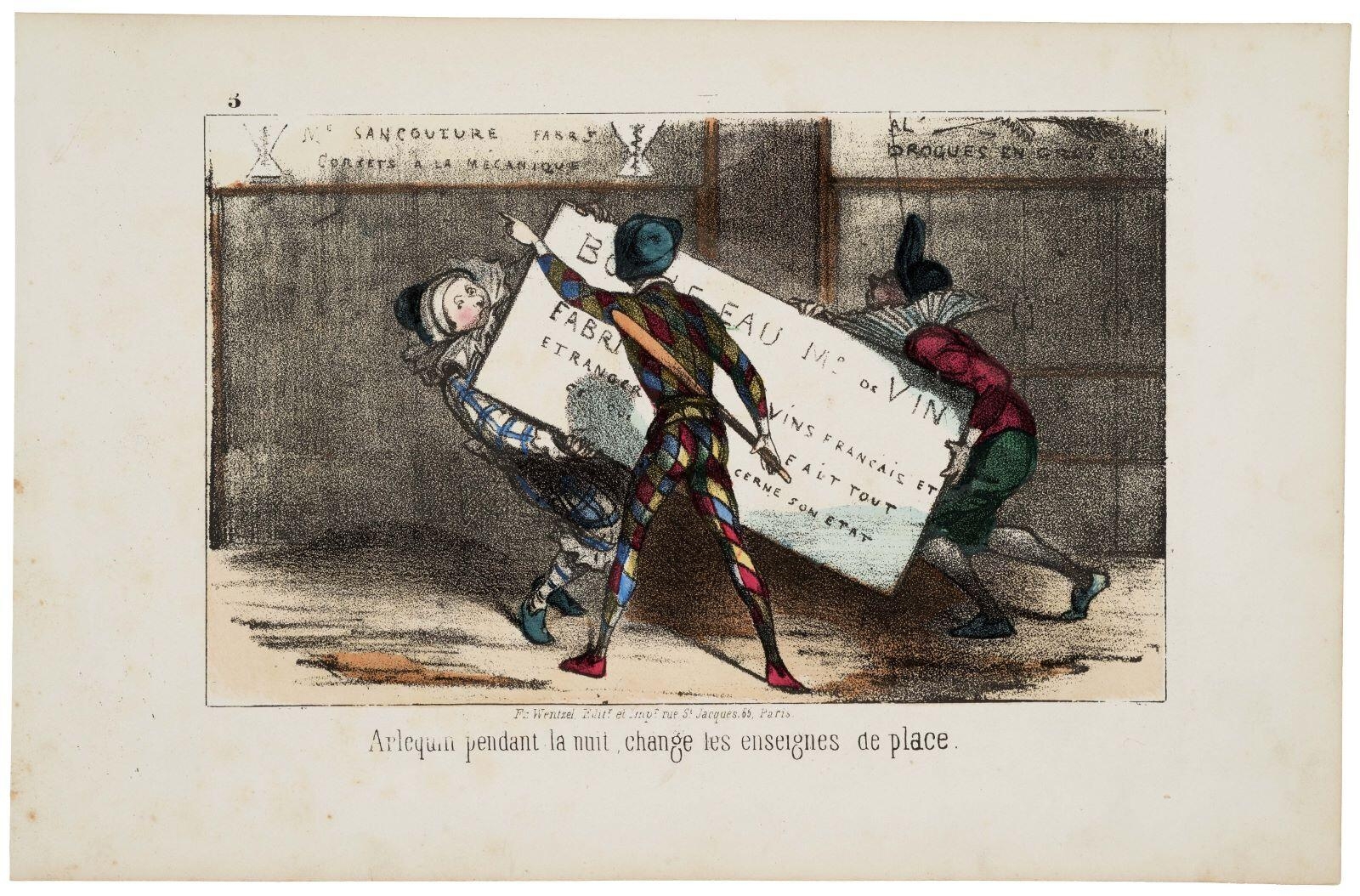 3 / Arlequin pendant la nuit, change les enseignes de place. (titre inscrit)