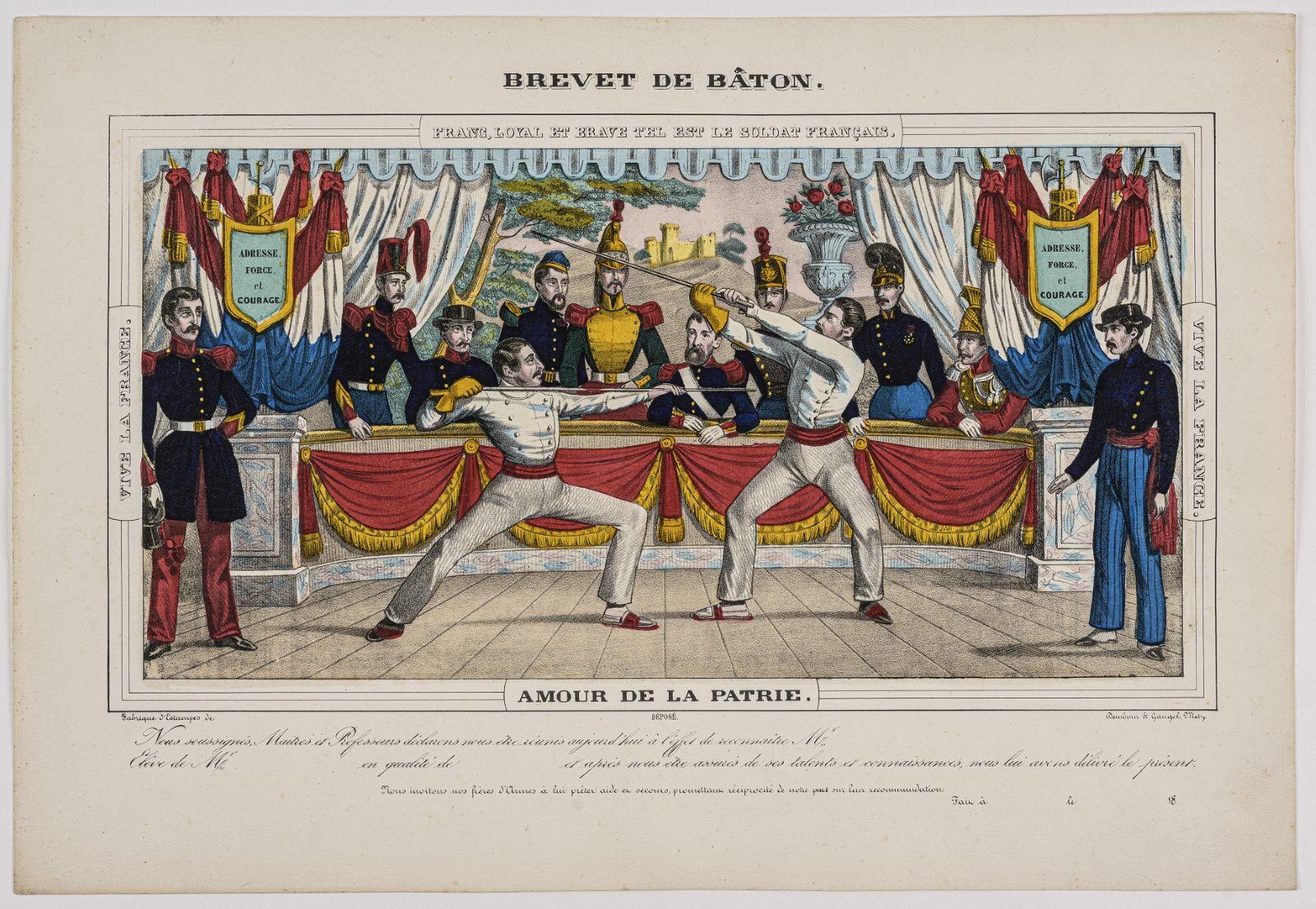 BREVET DE BÂTON / FRANC, LOYAL ET BRAVE TEL EST LE SOLDAT FRANÇAIS. / AMOUR DE LA PATRIE. (titre inscrit)