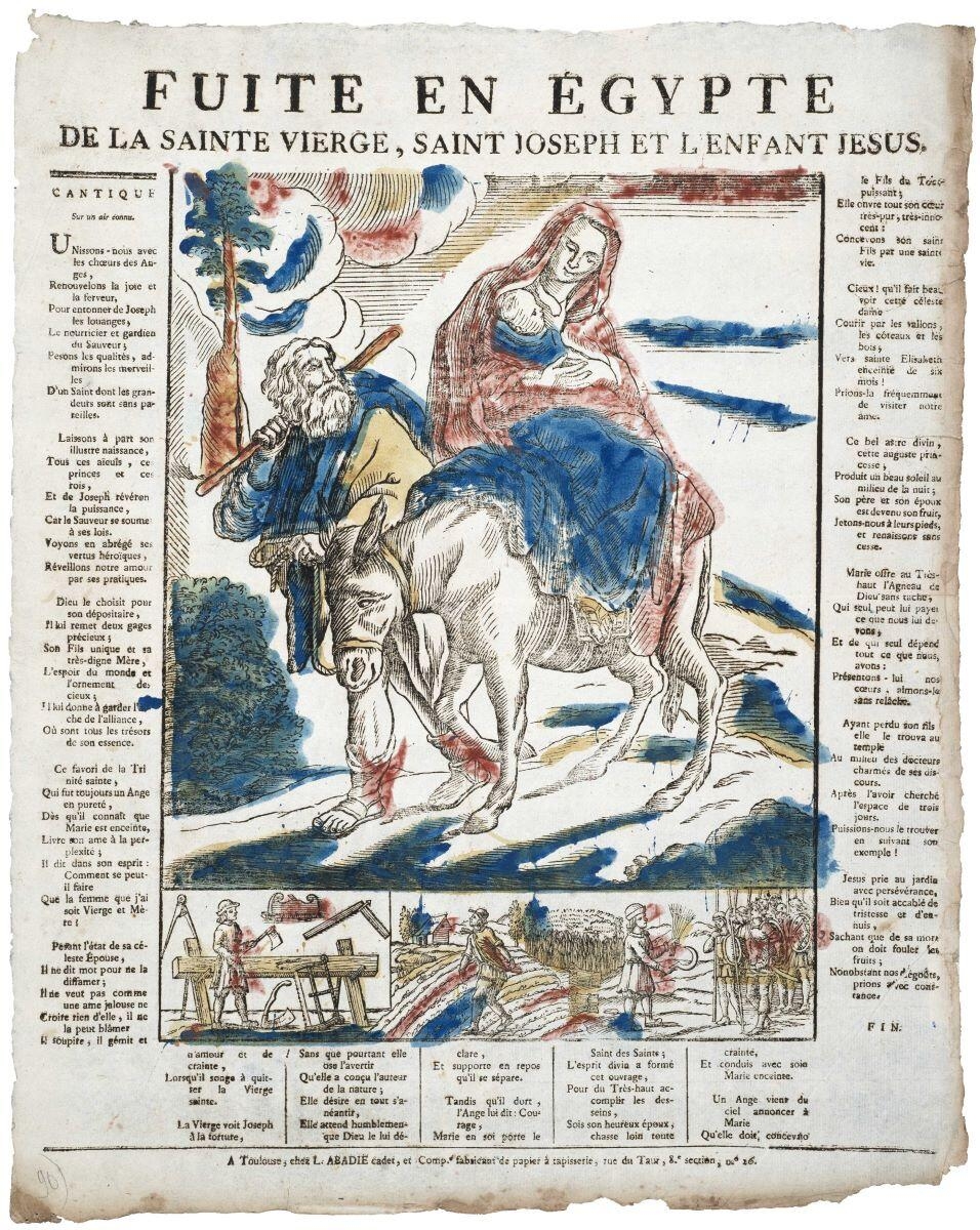 FUITE EN ÉGYPTE / DE LA SAINTE VIERGE, SAINT JOSEPH ET L'ENFANT JESUS. (titre inscrit)
