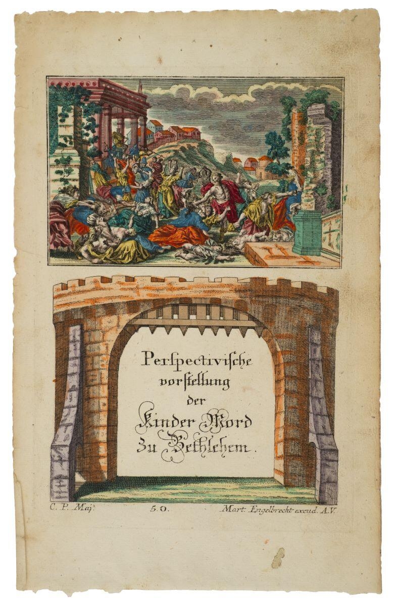 Perspectivische / vorstellung / der / Kinder Mord / zu Bethlehem. / 5.O. (titre inscrit, all.) ; Représentation en perspective du meurtre des enfants à Bethléem (titre traduit) Le massacre des innocents (titre factice)