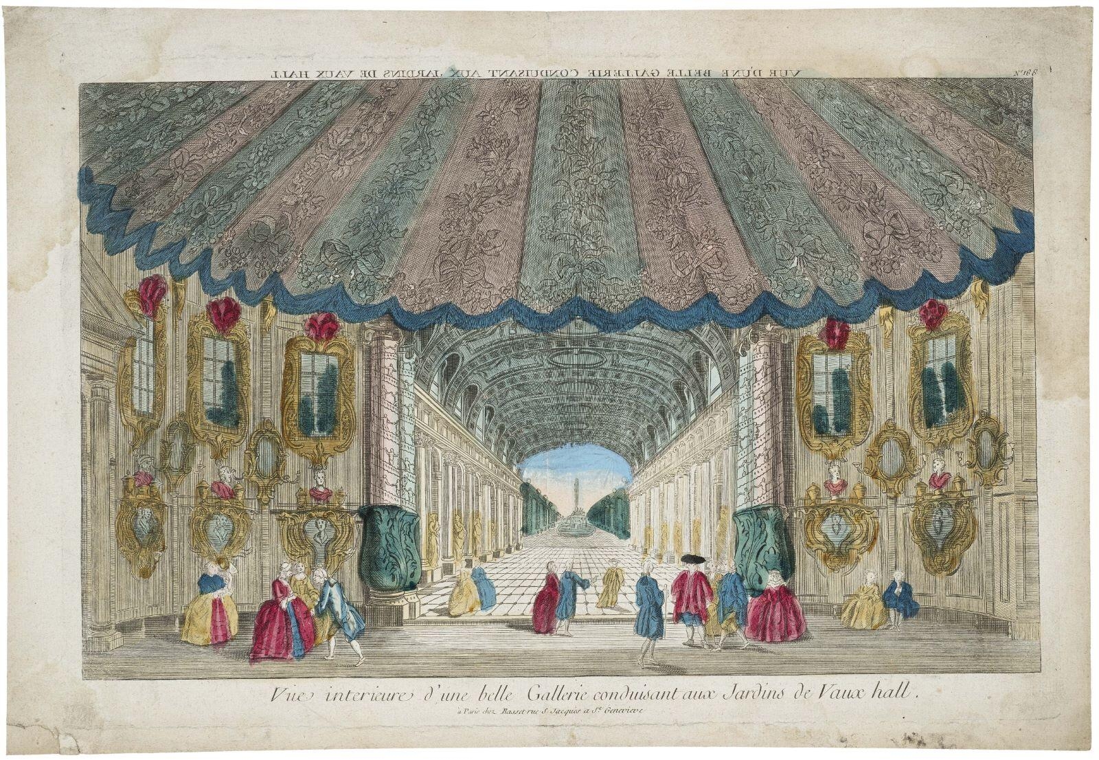 Vue intérieure d'une belle Gallerie conduisant aux Jardins de Vaux hall. / N°.168 (titre inscrit)