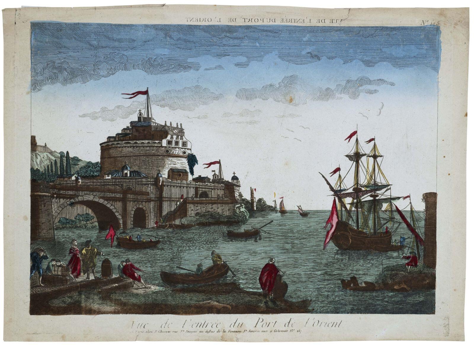 Vue perspective de l'entrée du Port de l'Orient. / N°. 105. (tite inscrit)