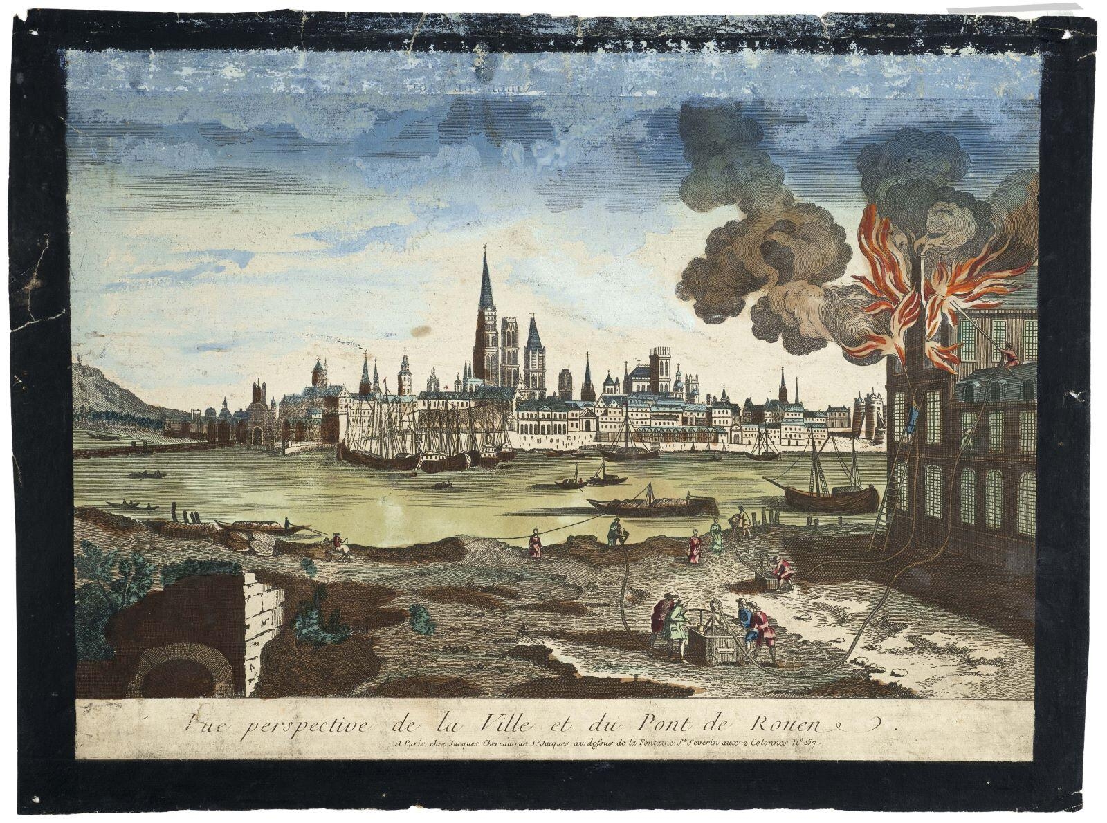 Vue perspective de la Ville et du Pont de Rouen. (titre inscrit)