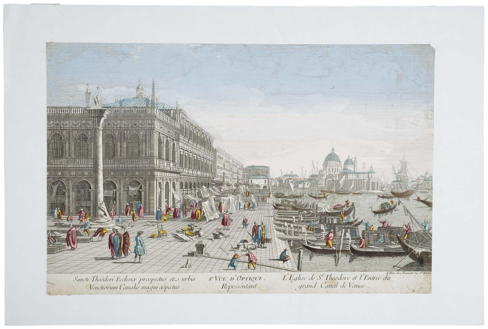 8e. VUE D'OPTIQUE / Représentant / L'Eglise de St. Theodore et l'Entrée du grand Canal de Venise. (titre inscrit, lat., fr.)