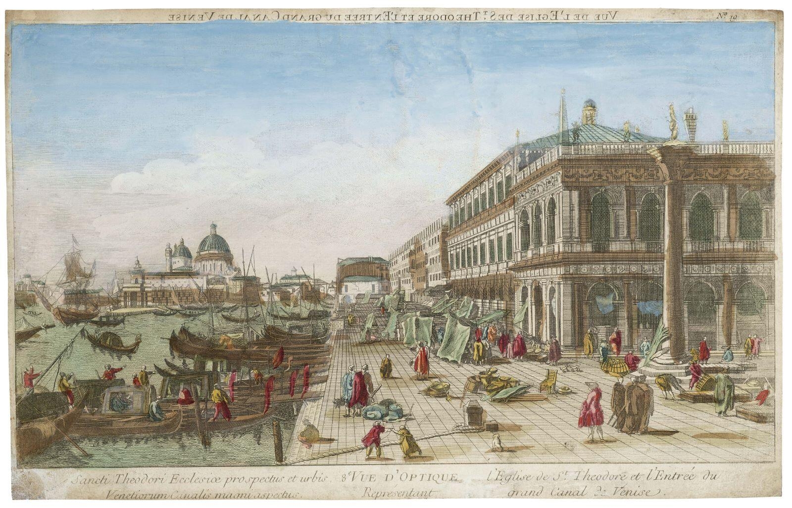 8e. VUE D'OPTIQUE / Représentant / L'Eglise de St. Theodore et l'Entrée du grand Canal de Venise. (titre inscrit, lat., fr.)