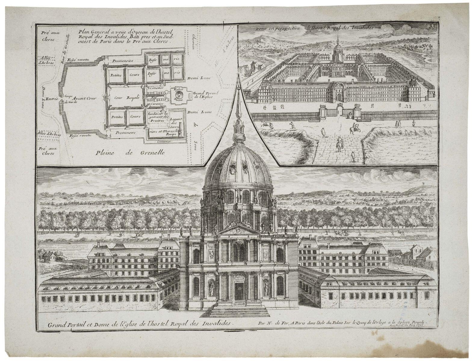 Grand Portail et Dome de l'Eglise de l'hostel Royal des Invalides. (titre inscrit)