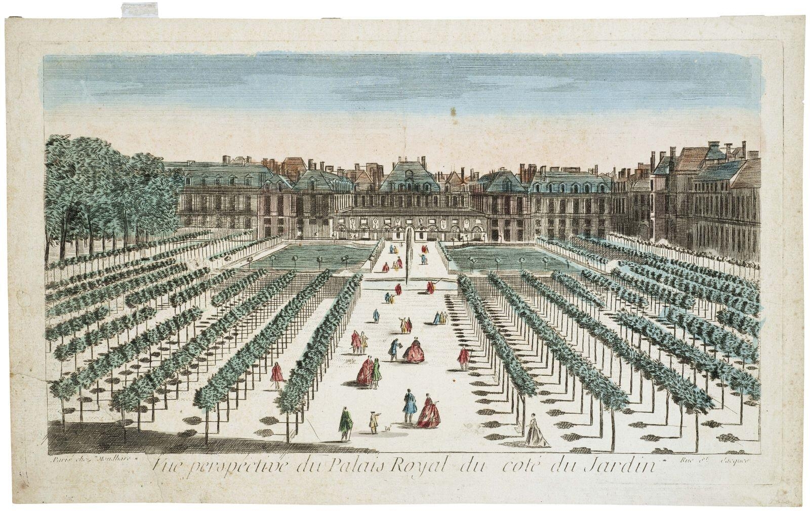 Vue perspective du Palais Royal du coté du Jardin (titre inscrit)