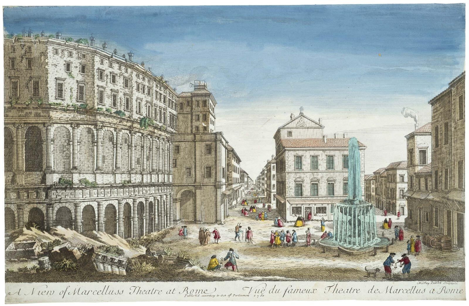 Vuë du fameux Theatre de Marcellus a Rome (titre inscrit, ang., fr.)