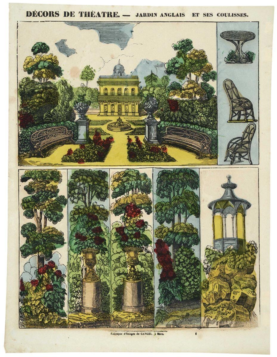 DÉCORS DE THÉATRE. - JARDIN ANGLAIS ET SES COULISSES. / 6 (titre inscrit)