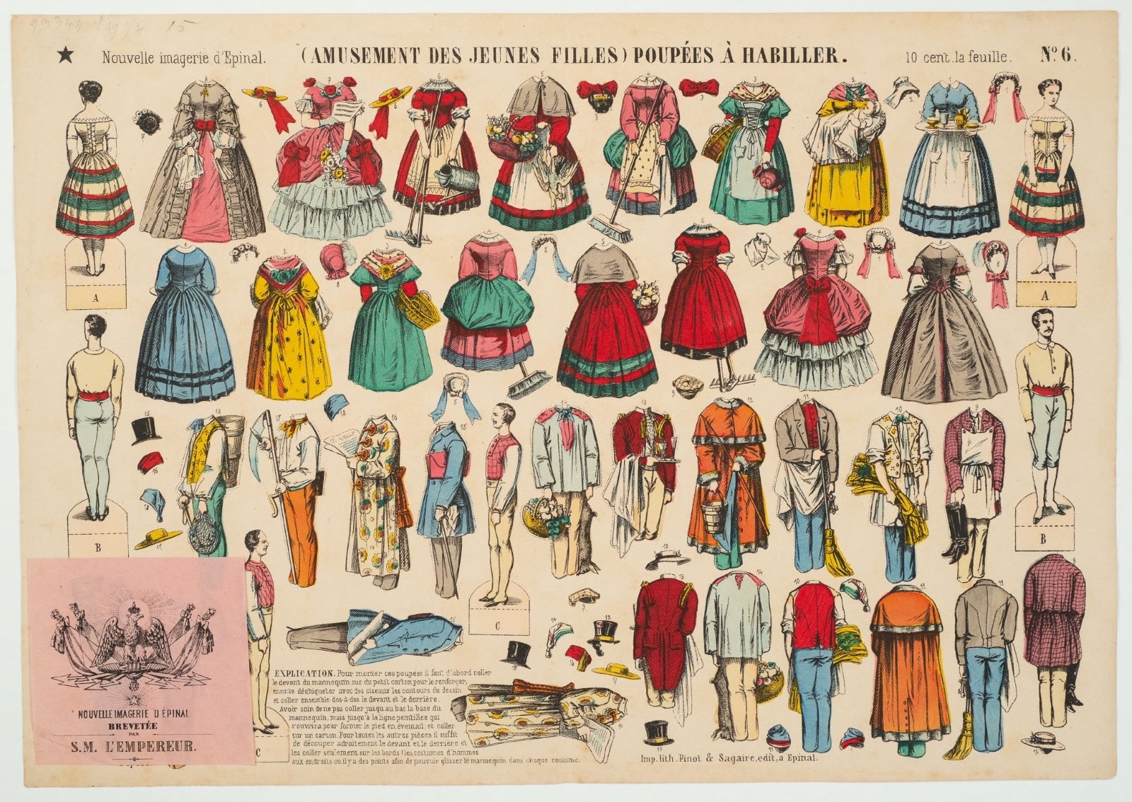 (AMUSEMENT DES JEUNES FILLES) POUPÉES À HABILLER. 10 cent. la feuille. N°. 6. (titre inscrit)