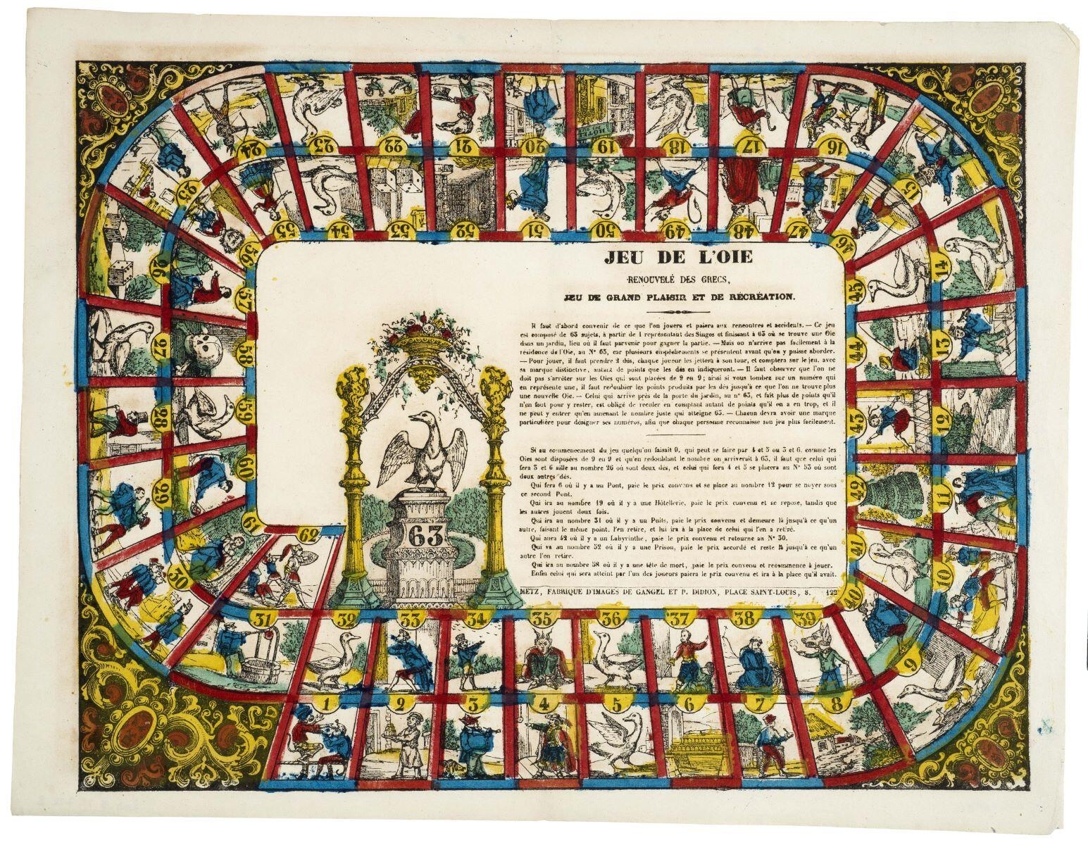 JEU DE L'OIE, / RENOUVELÉ DES GRECS, / JEU DE GRAND PLAISIR ET DE RÉCRÉATION. / 122 (titre inscrit)