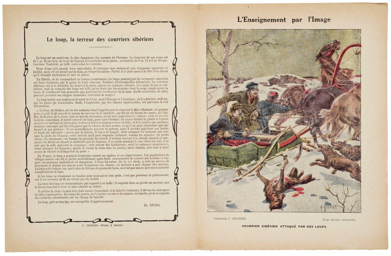 L'Enseignement par l'Image / COURRIER SIBÉRIEN ATTAQUÉ PAR DES LOUPS (titre inscrit)