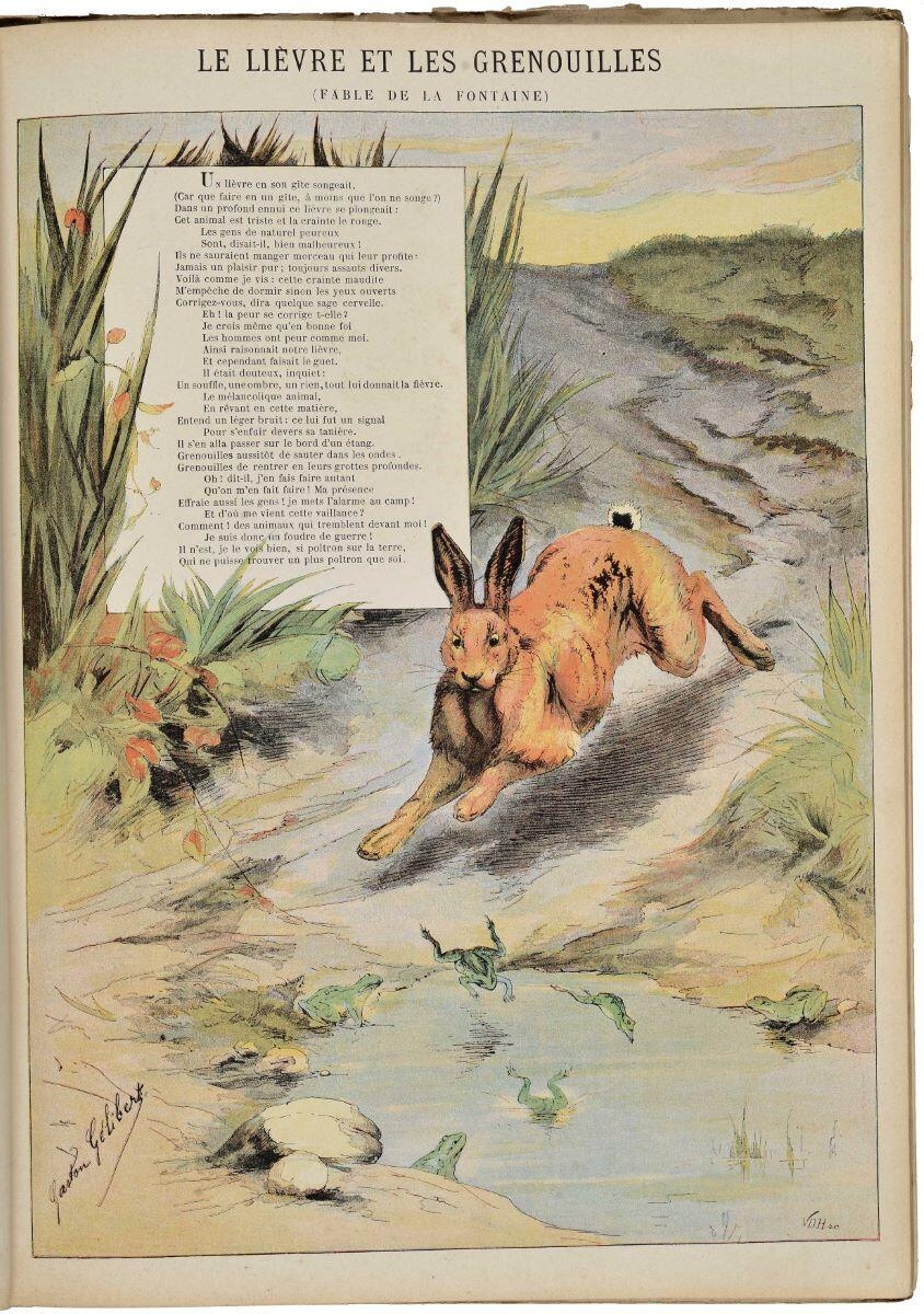 LE LIÈVRE ET LES GRENOUILLES / (FABLE DE LA FONTAINE) (titre inscrit)