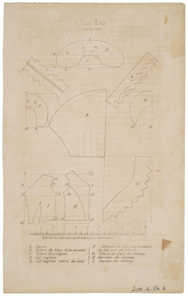 LE BON TON. / 15 Octobre 1839 (titre inscrit) ; patron de couture (titre factice)