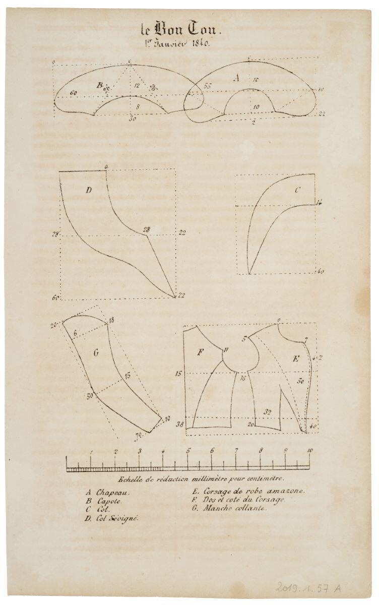 LE BON TON. / 1er. Janvier 1840. (titre inscrit) ; patron de couture (titre factice)