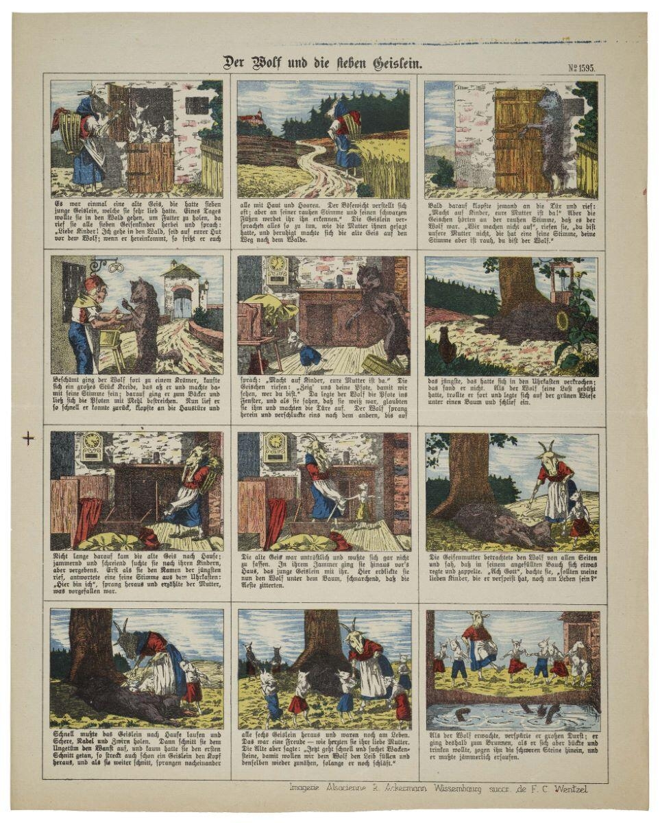 Der Wolf und die steben Geissein. N°= 1595. (titre inscrit all.) ; le loup, la chèvre et ses biquets (titre factice)