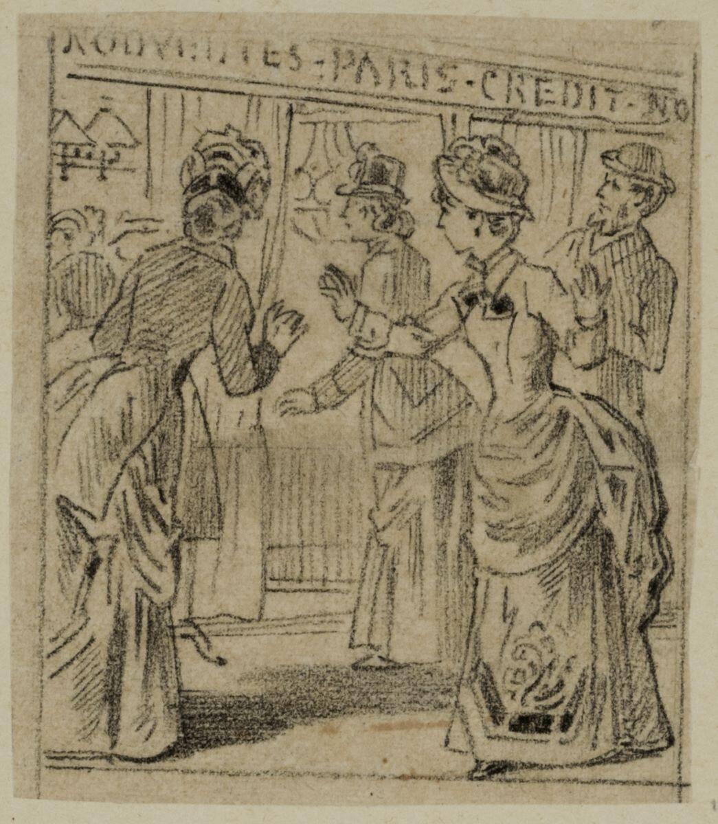 Dessins originaux de Charles Pinot / Grands magasins de Nouveautés de PARIS-CRÉDIT (titre factice)