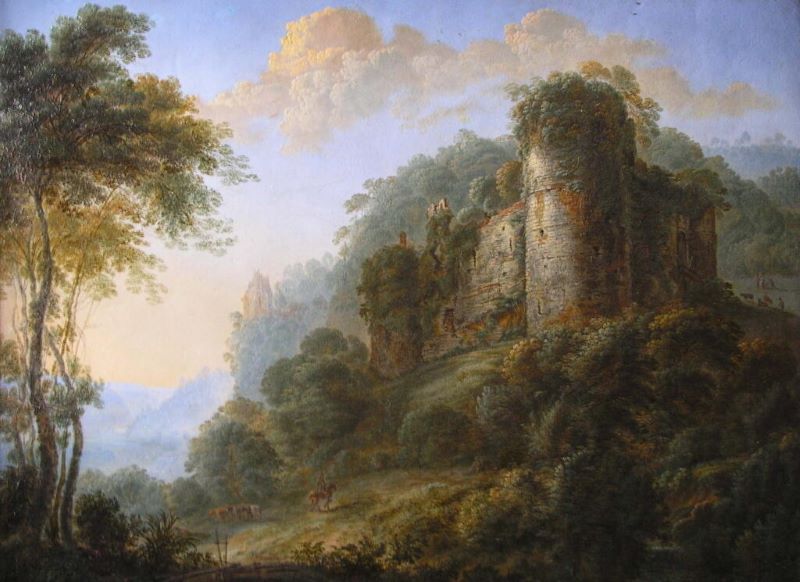 Paysage boisé avec château en ruine