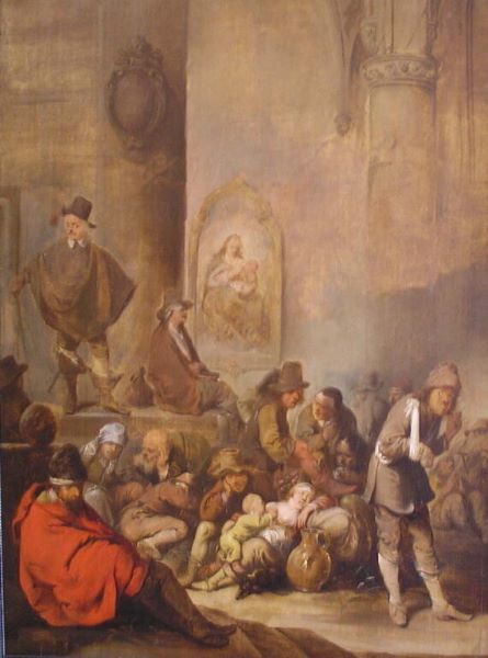 Gentilhomme et mendiants dans une ruine d’église