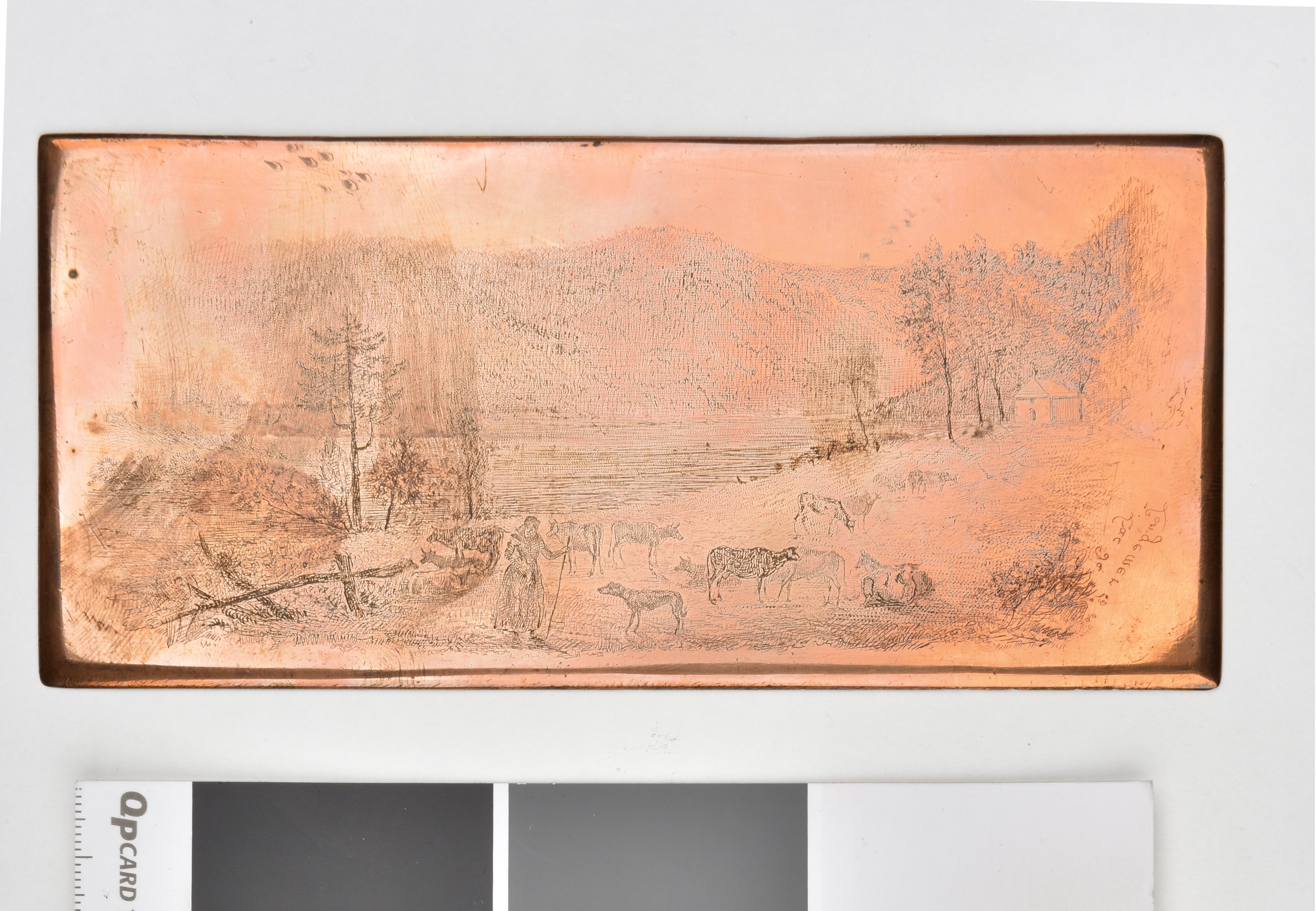 Bergère et son troupeau au bord du lac de Longemer (Vosges) (matrice)