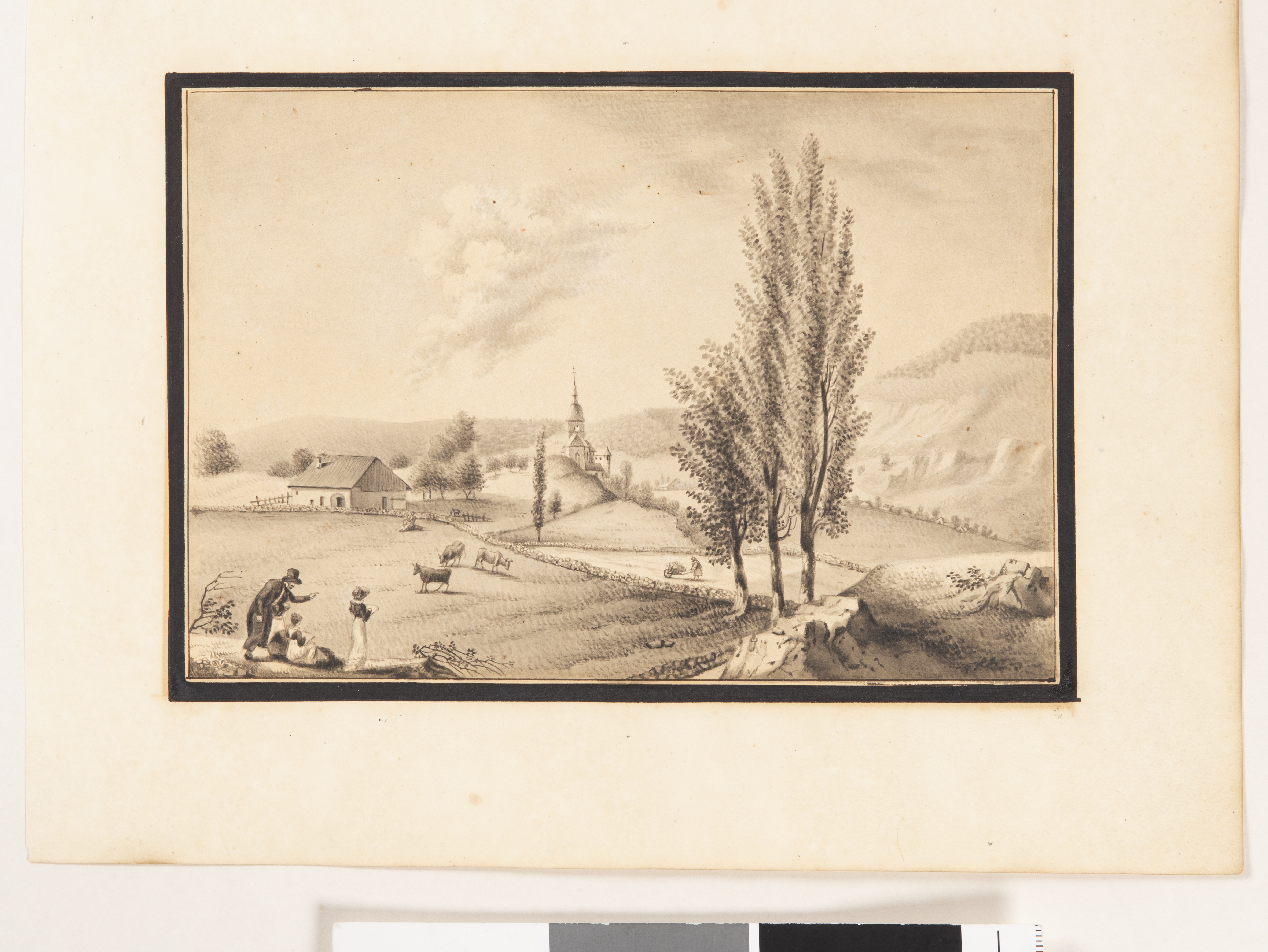 Eglise des environs de Remiremont avec cours de dessin à trois filles