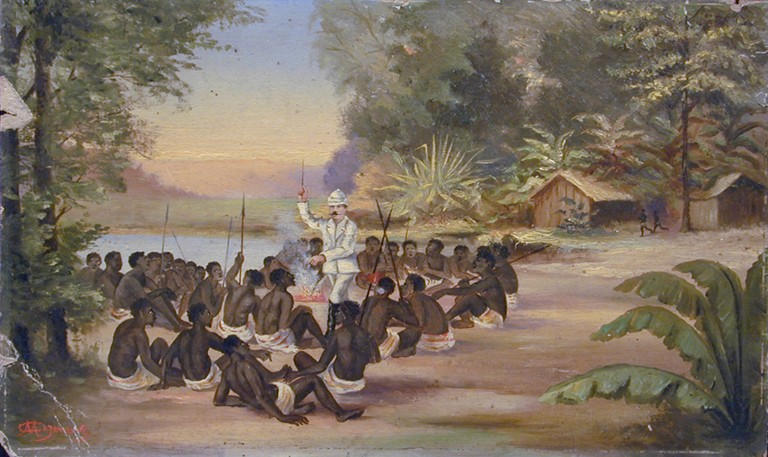 Marius Cazeneuve discourant devant une tribu de nègres