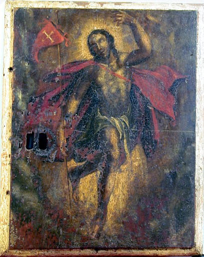 Trois panneaux de tabernacle : le Christ (au centre), saint Bartholomée (à droite), sainte Marthe (à gauche)