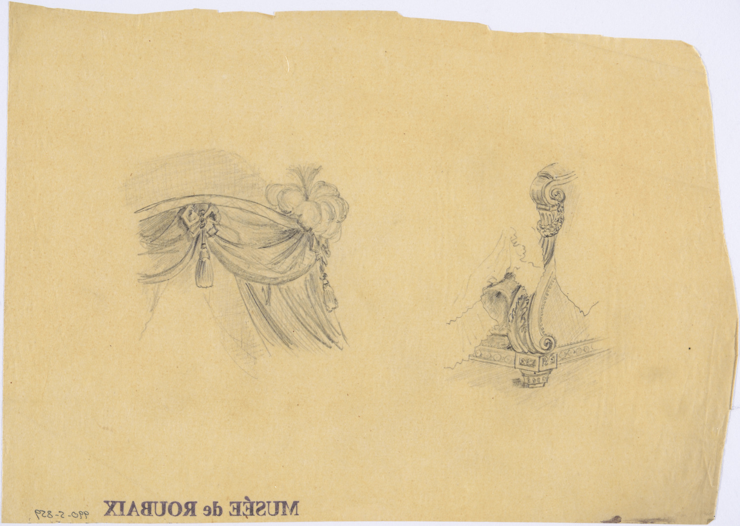 Deux études de détail de décoration d'ameublement de style Louis XVI