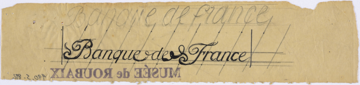 Deux études de lettrage pour la raison sociale d'une série de billets à thèmes mythologiques
