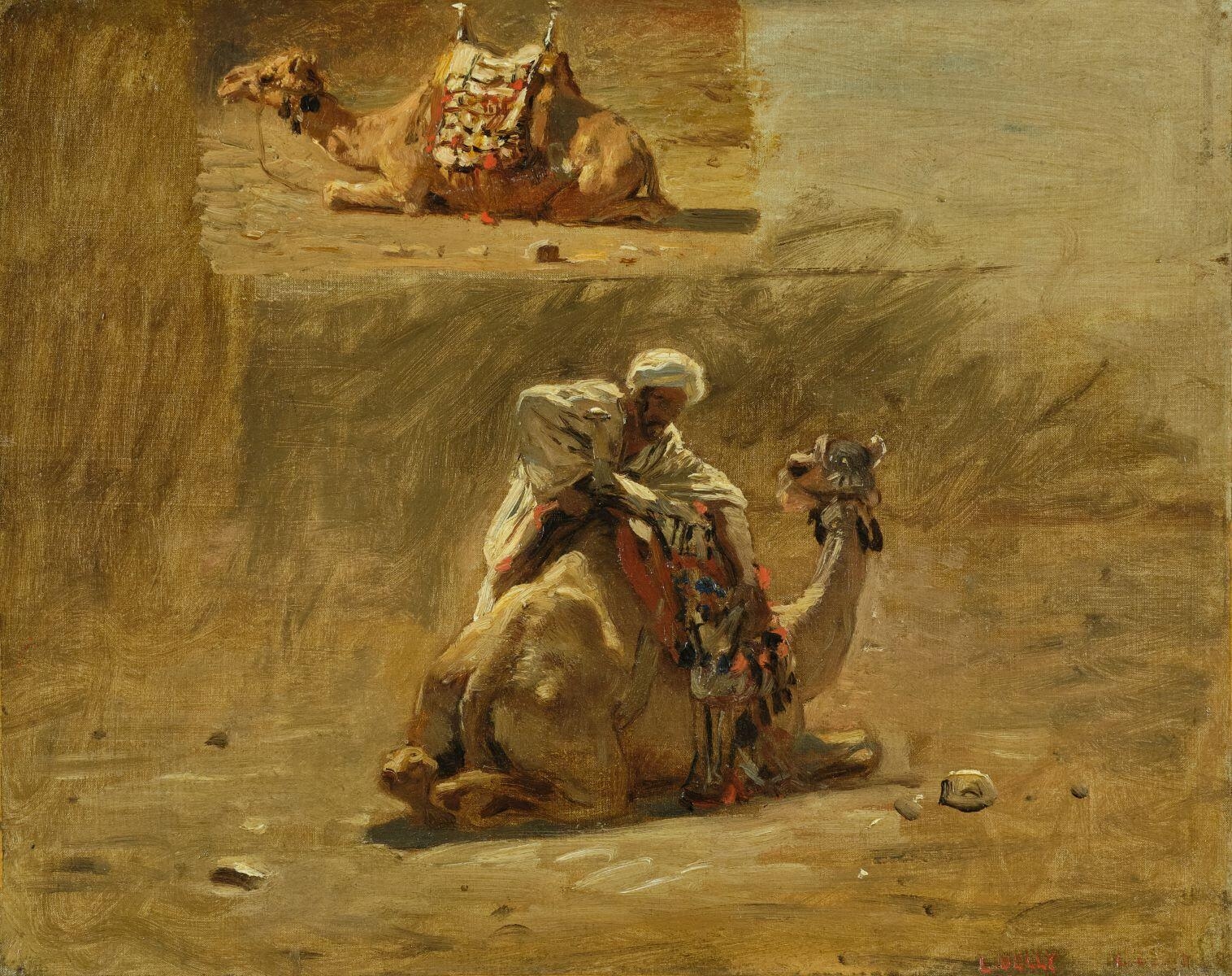 Chameau couché et chamelier