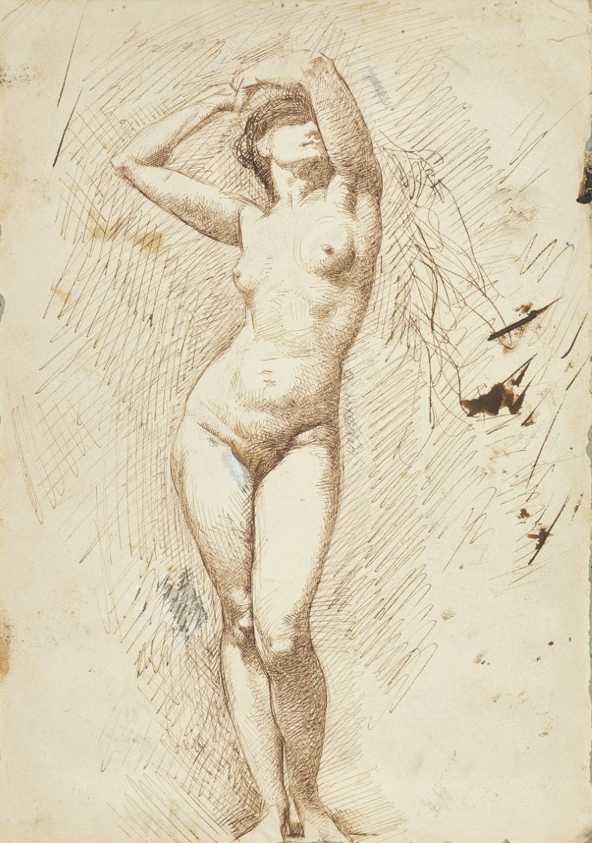Académie, femme nue debout