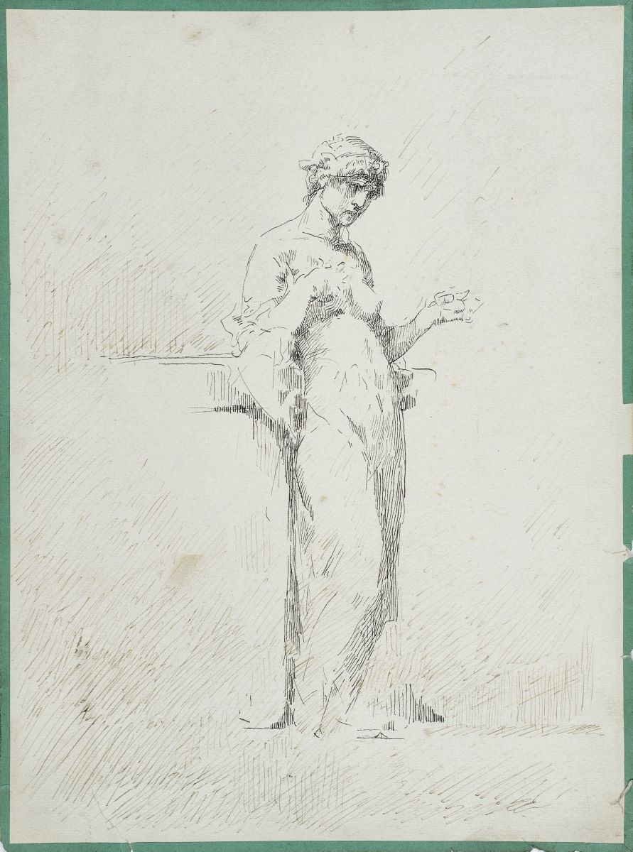 Femme debout vêtue à l'antique