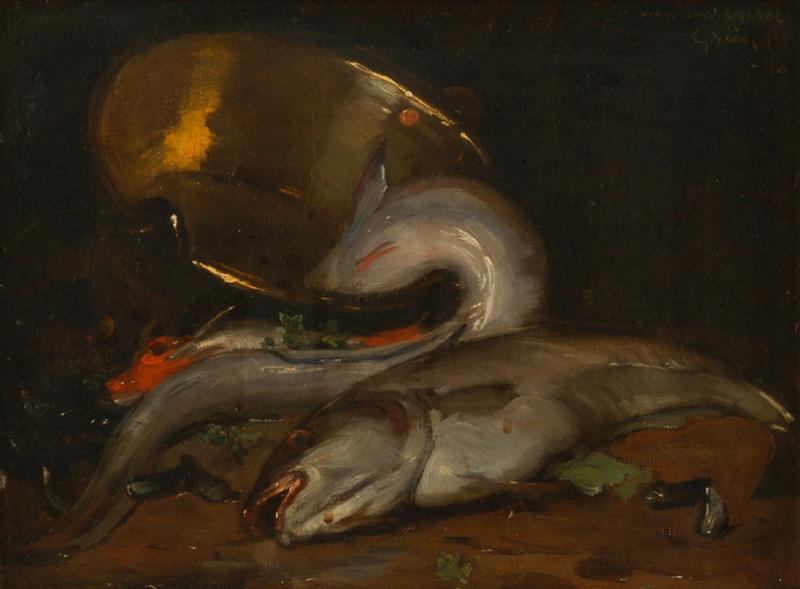 Nature morte à la bassine de cuivre et poissons