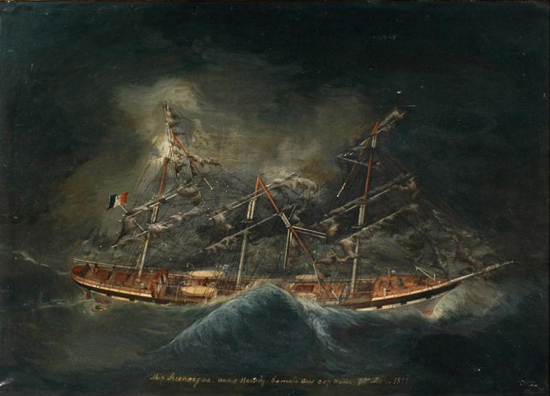 Ship Aconcagua capt Harang demâté au Cap Horn 1er Mars 1899 (titre manuscrit)