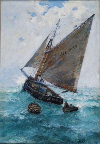 Barque de pêcheur dans la houle : Saint-Vaast-la-Hougue