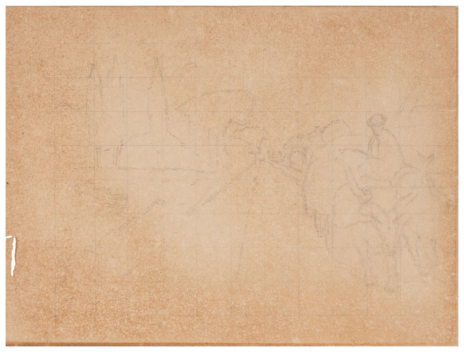 dessin préparatoire à un paysage (mise au carreau)
