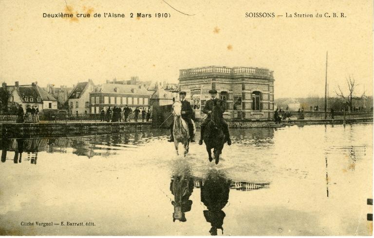 Soissons - Deuxième crue de l'Aisne 1910 - La station du C.B R