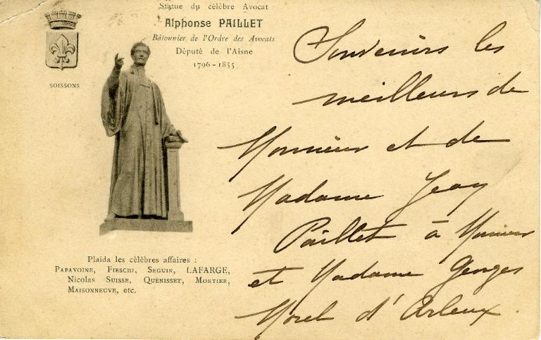 Soissons - Statut du célèbre avocat Alphonse Paillet