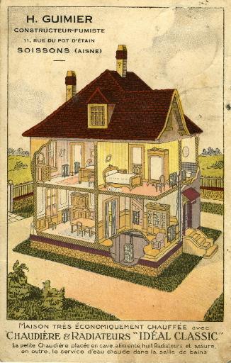 H. Guimier, constructeur - fumiste, 11, rue du Pot d'Etain - Soissons (Aisne). Chaudière et radiateurs 'Idéal Classic'