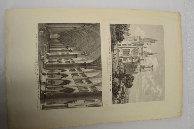 Deuxième vue extérieure de l'église cathédrale de Laon, prise du côté du séminaire / Deuxième vue intérieure de la nef de l'église cathédrale de Laon, prise d'un des bas-côté