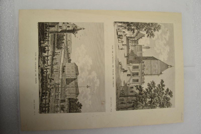 Vue de l’hôtel de ville de Coucy / Vue du château de Pinon