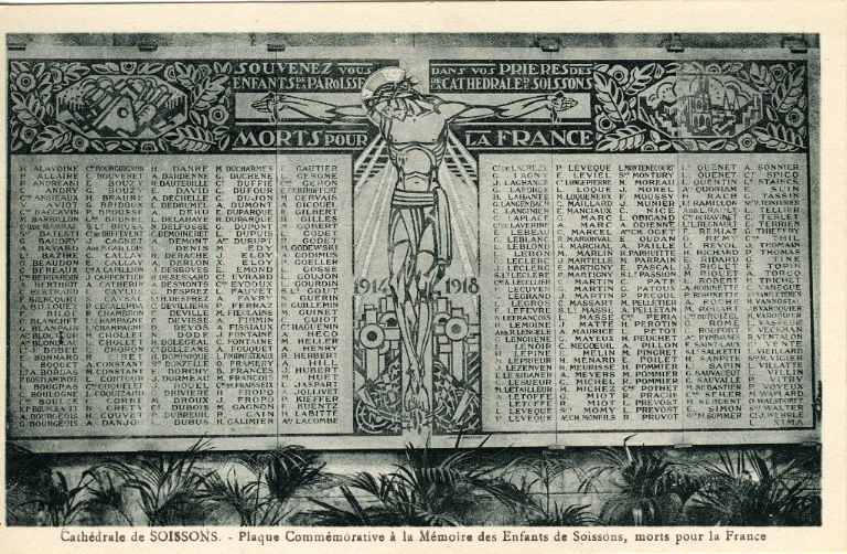 Cathédrale de Soissons - Plaque Commémorative à la Mémoire des Enfants de Soissons, morts pour la France
