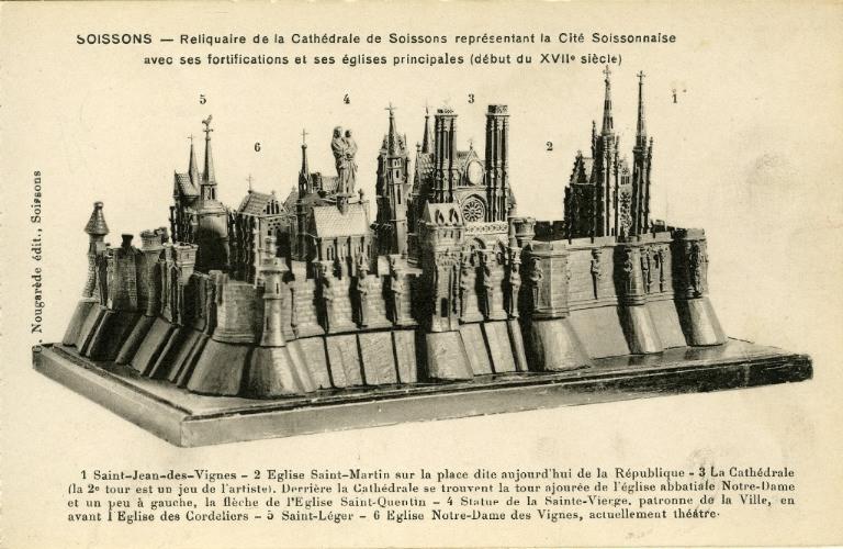 Soissons - Reliquaire de la Cathédrale de Soissons représentant la Cité Soissonnaise avec ses fortifications et ses églises principales (début du XVIIe siècle)