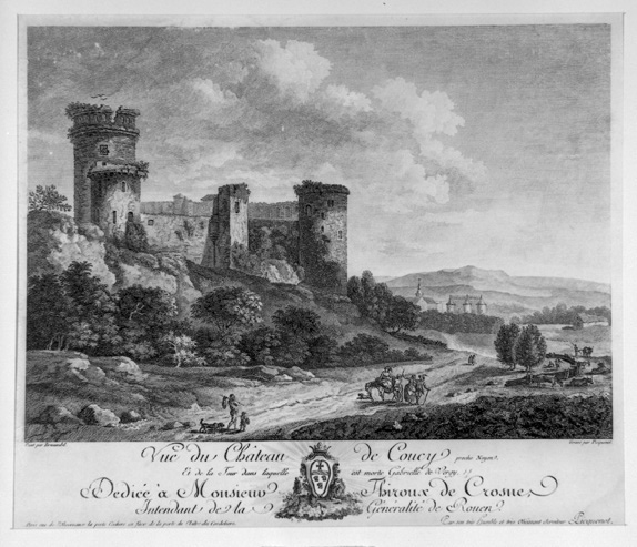 Vue du château de Coucy et de la tour dans laquelle est morte Gabrielle de Vergy