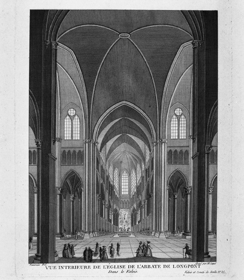 Vue intérieure de l’église de l’abbaye de Longpont dans le Valois