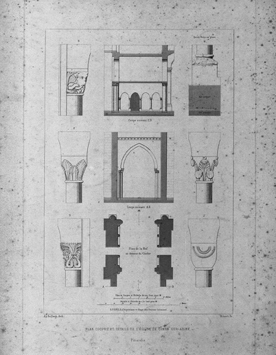 Plan, coupes et détails de l’église de Condé-sur-Aisne