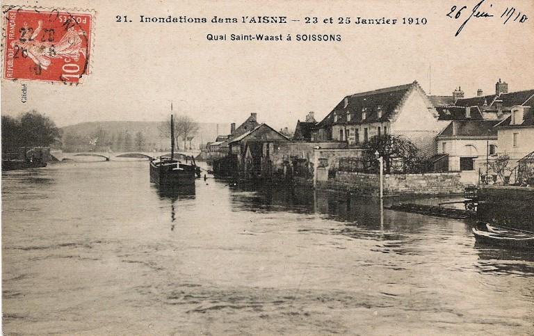 Soissons - Inondation dans l'aisne 23 et 25 janvier 1910 - Quai Saint-Waast