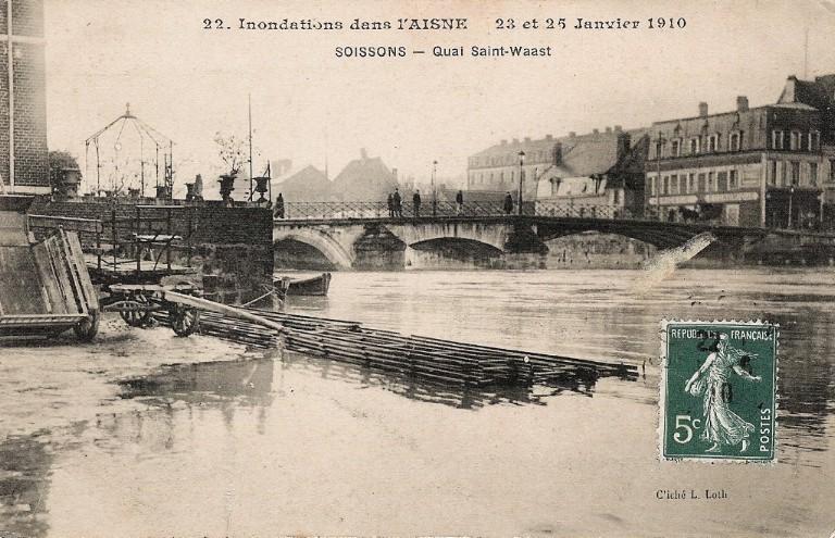 Soissons - Inondation dans l'aisne 23 et 25 janvier 1910 - Quai Saint-Waast